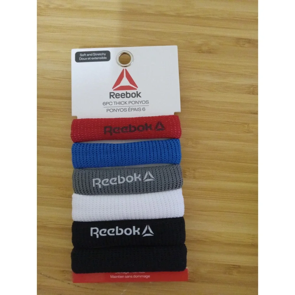 Reebok 6PC Thick Ponyos Hair Ties Multi Color Athletic Hair Bands RBK1026 NEW